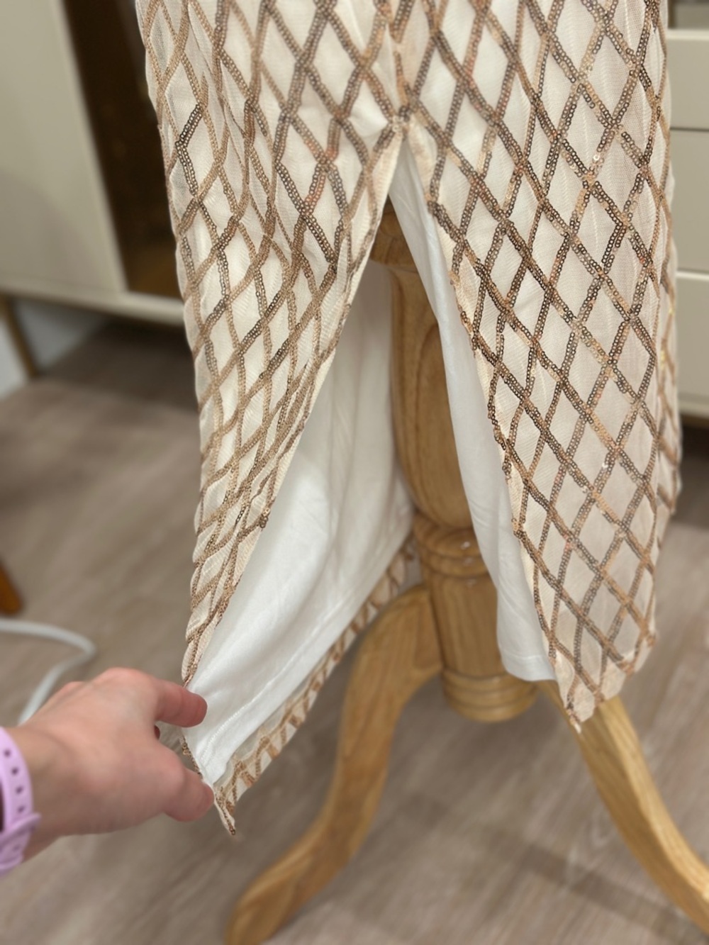 Anthropologie Self Contrast Elegant Cream Gold Lattice Maxi Skirt - Picture 5 of 8